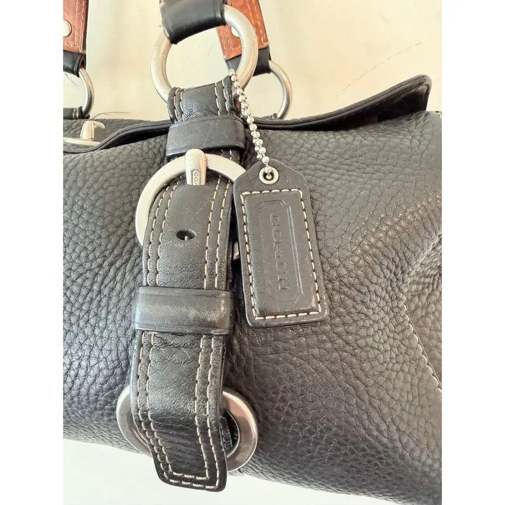 Coach D063-10134 Chelsea Pebbled Leather Turnlock Satchel Tote Bag Women Black